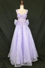 Chicas C379 Embroidered Tulle Prom Ball Gown With Bow Accent