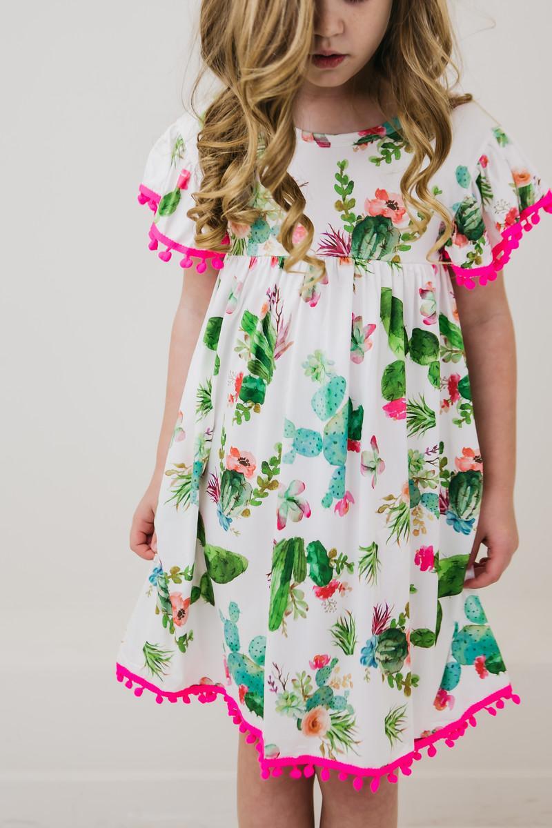 Mila & Rose Cute Cactus Pom Pom Summer Dress For Girls