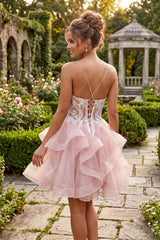 Chicas DM8031 Short Shimmer Tulle Homecoming Dress With Corset & Sequins