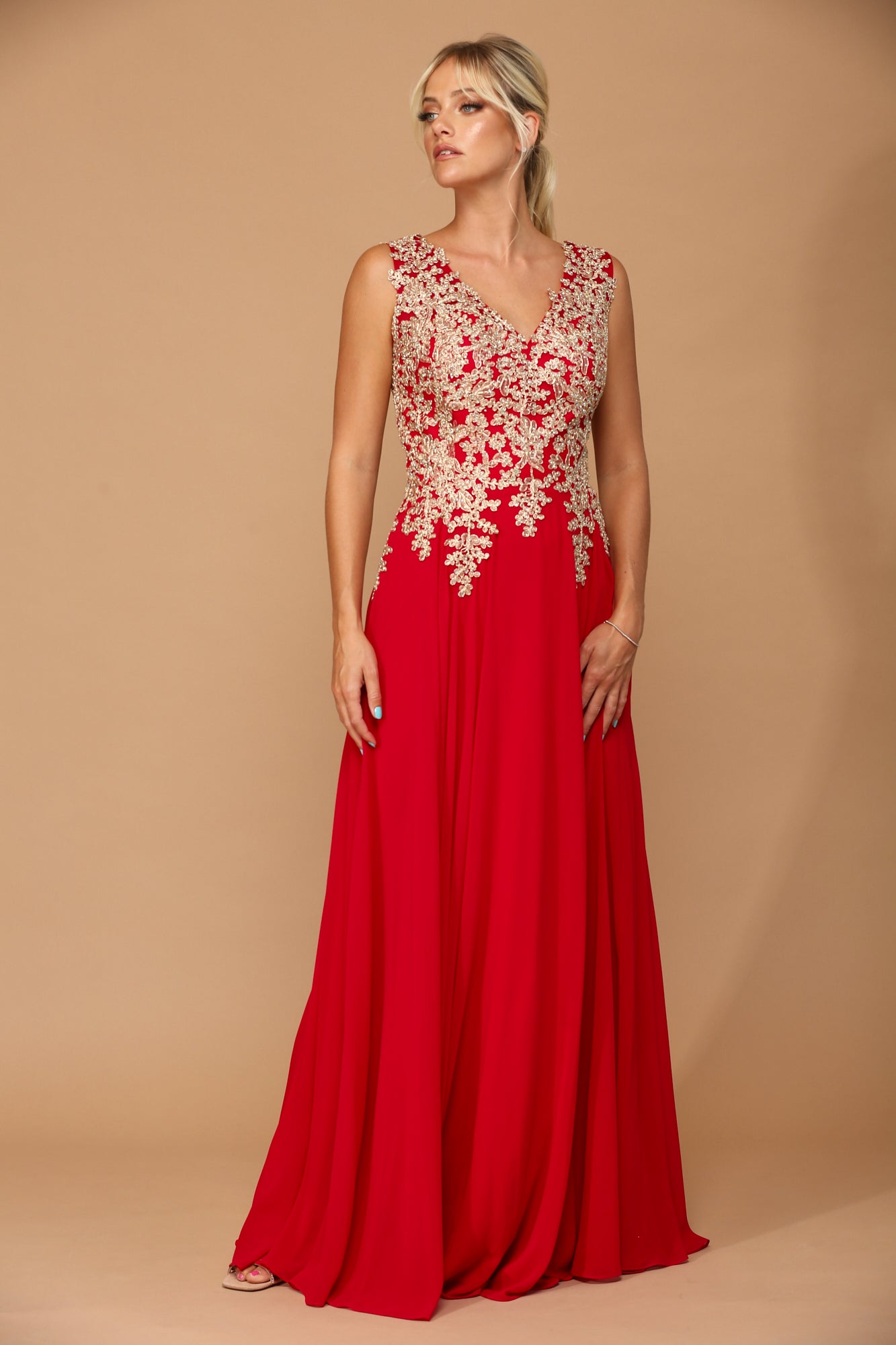 Eva USA style 5233 mother of the bride gown in red.