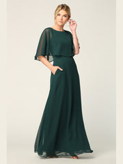 Eva USA 3348 Chiffon Bridesmaid Gown with Cape Overlay