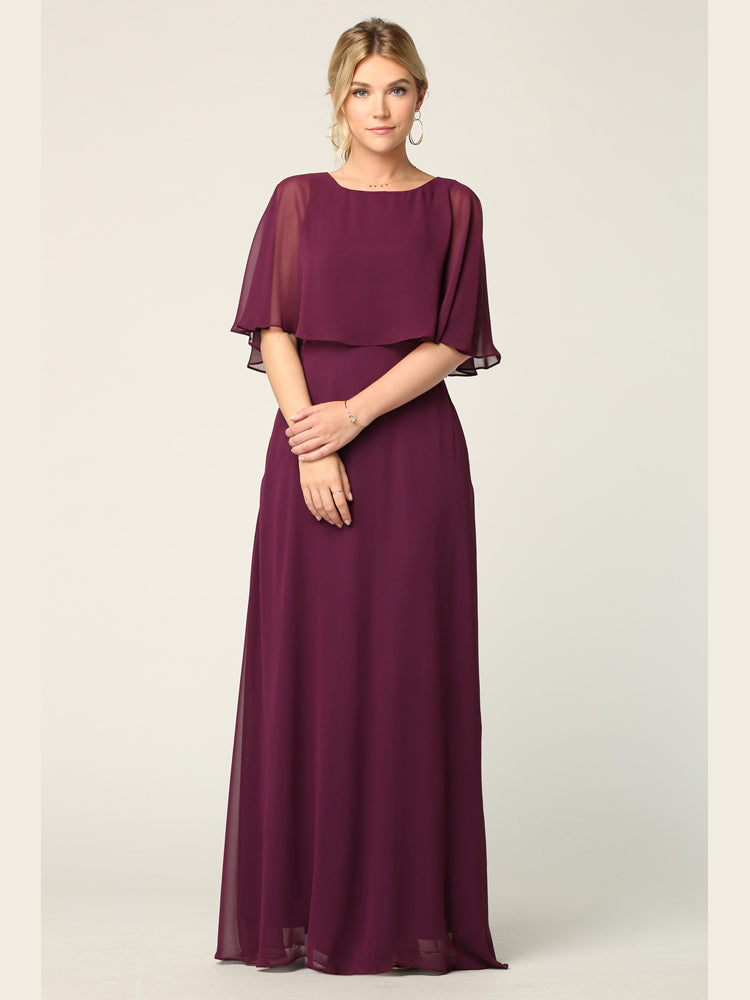 Eva USA 3348 Chiffon Bridesmaid Gown with Cape Overlay