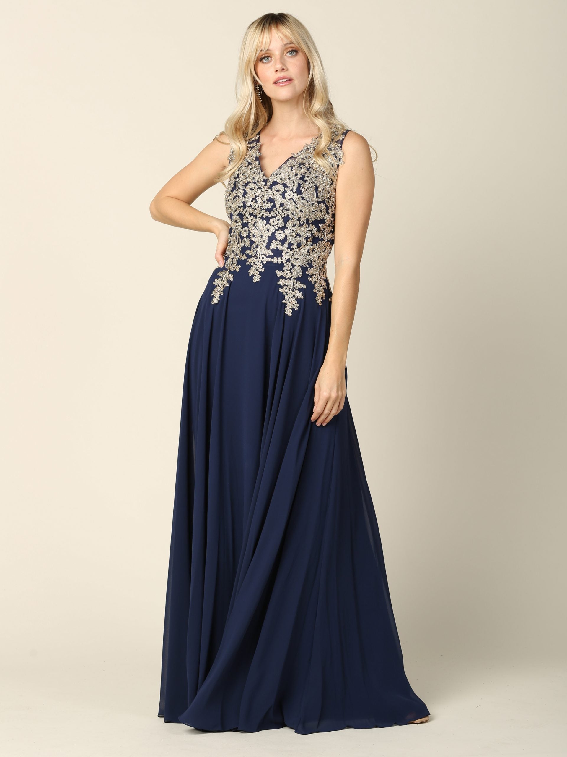Eva USA style 5233 mother of the bride gown in navy blue.