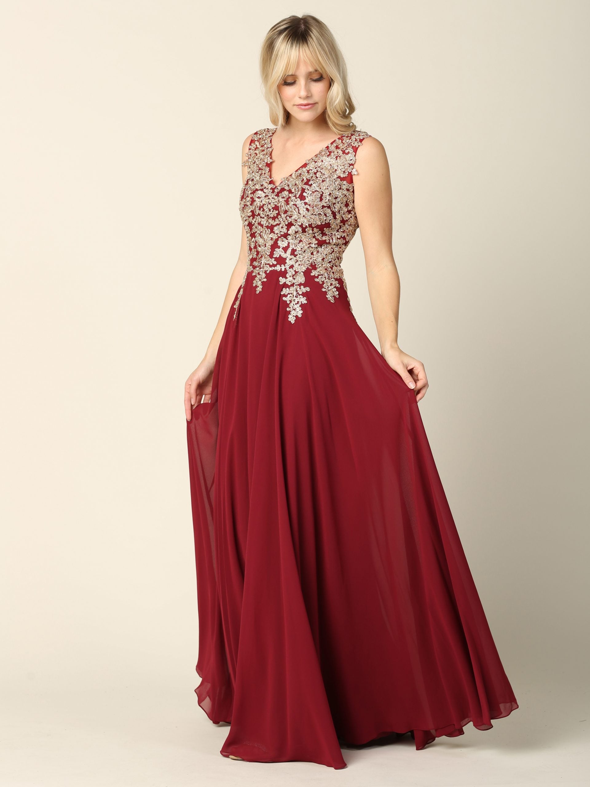 Eva USA style 5233 mother of the bride gown in burgundy.