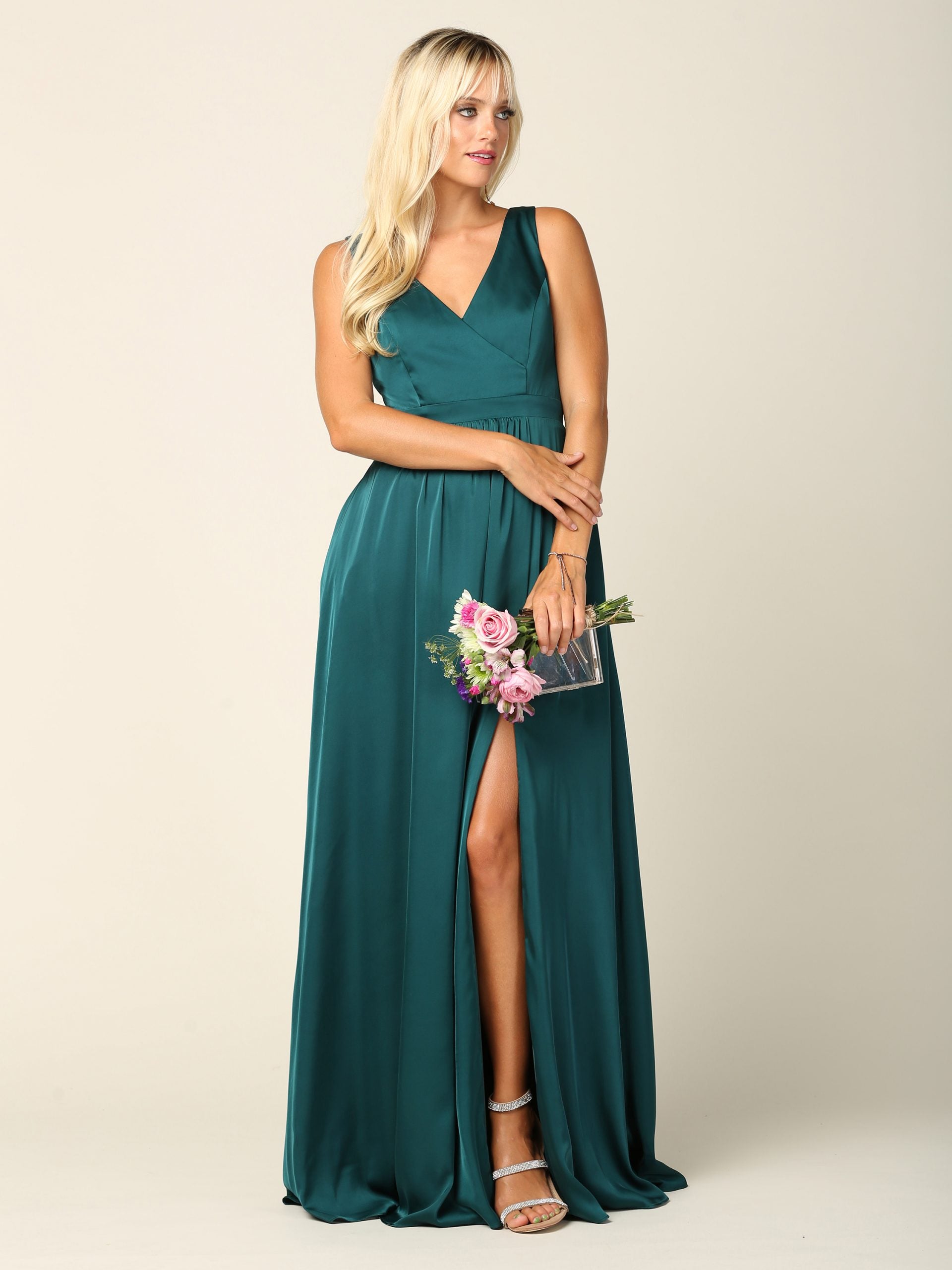 Eva USA 3423 Satin Bridesmaid Dress With Pockets