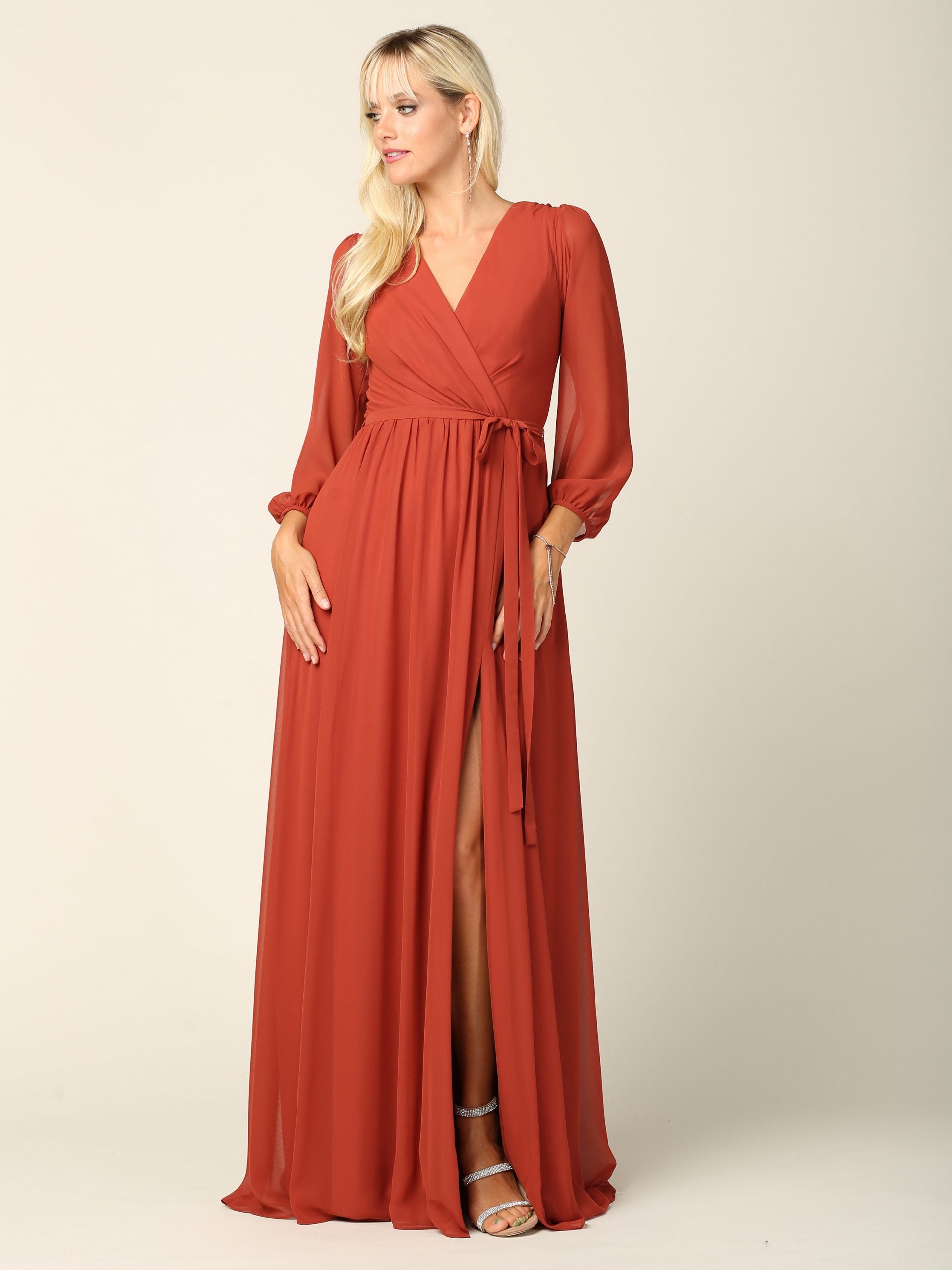 Eva USA 3410 Chiffon Balloon Sleeve Bridesmaids Dress