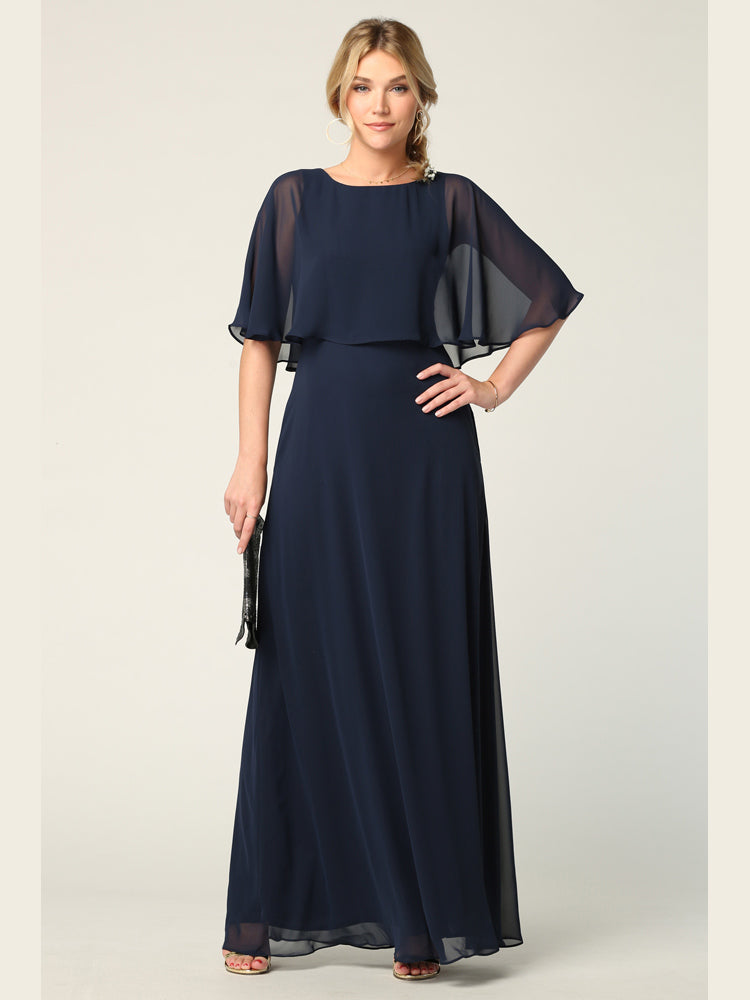 Eva USA 3348 Chiffon Bridesmaid Gown with Cape Overlay