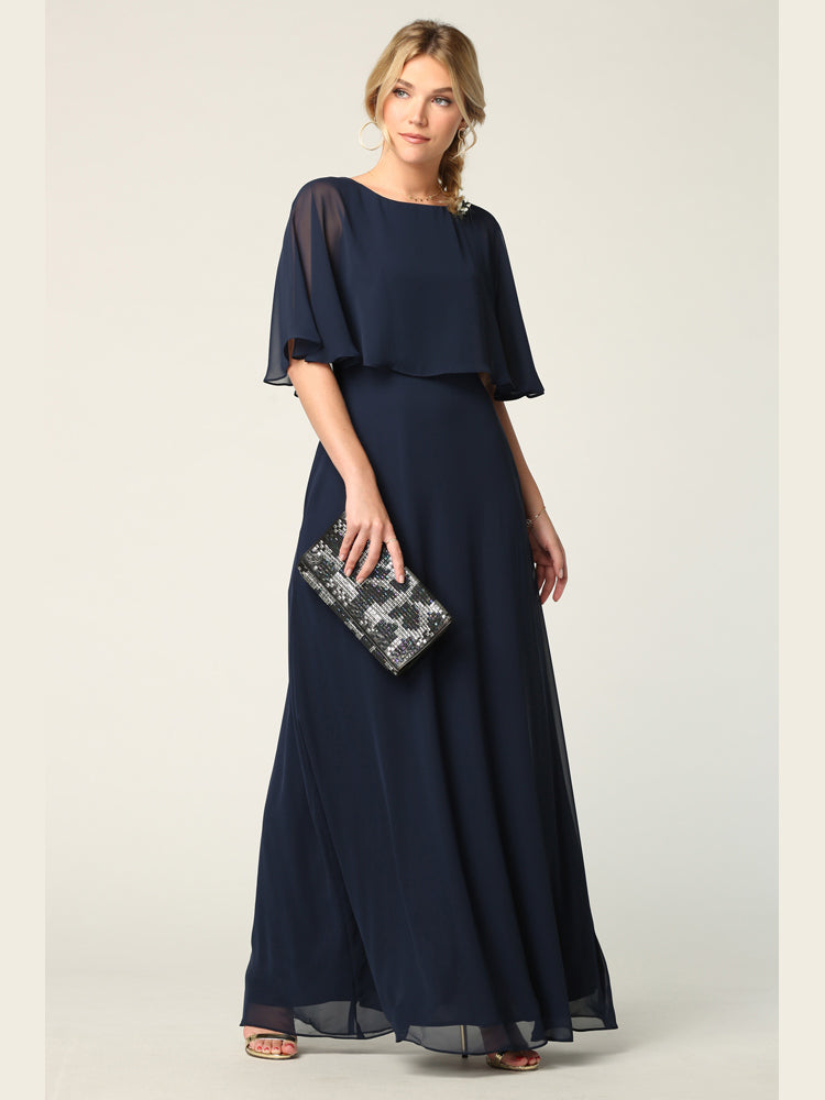 Eva USA 3348 Chiffon Bridesmaid Gown with Cape Overlay