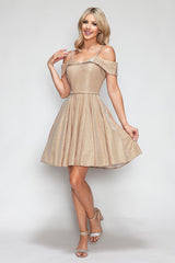 Lenovia 3092 Short Stretch Metallic Homecoming Dress with Pockets