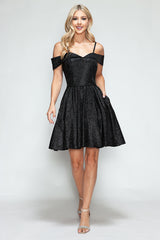 Lenovia 3092 Short Stretch Metallic Homecoming Dress with Pockets