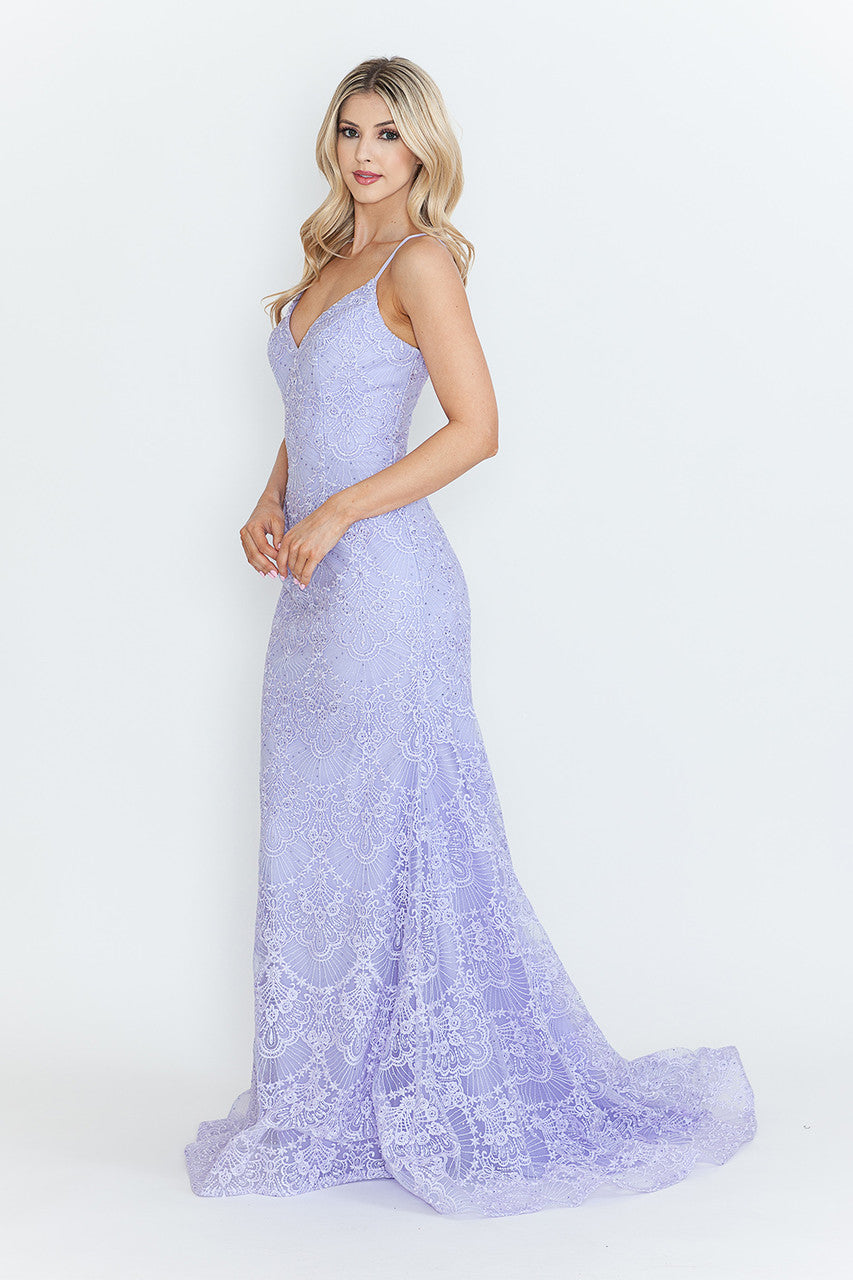 Lenovia 8338 Embroidered Lace Formal Prom Gown