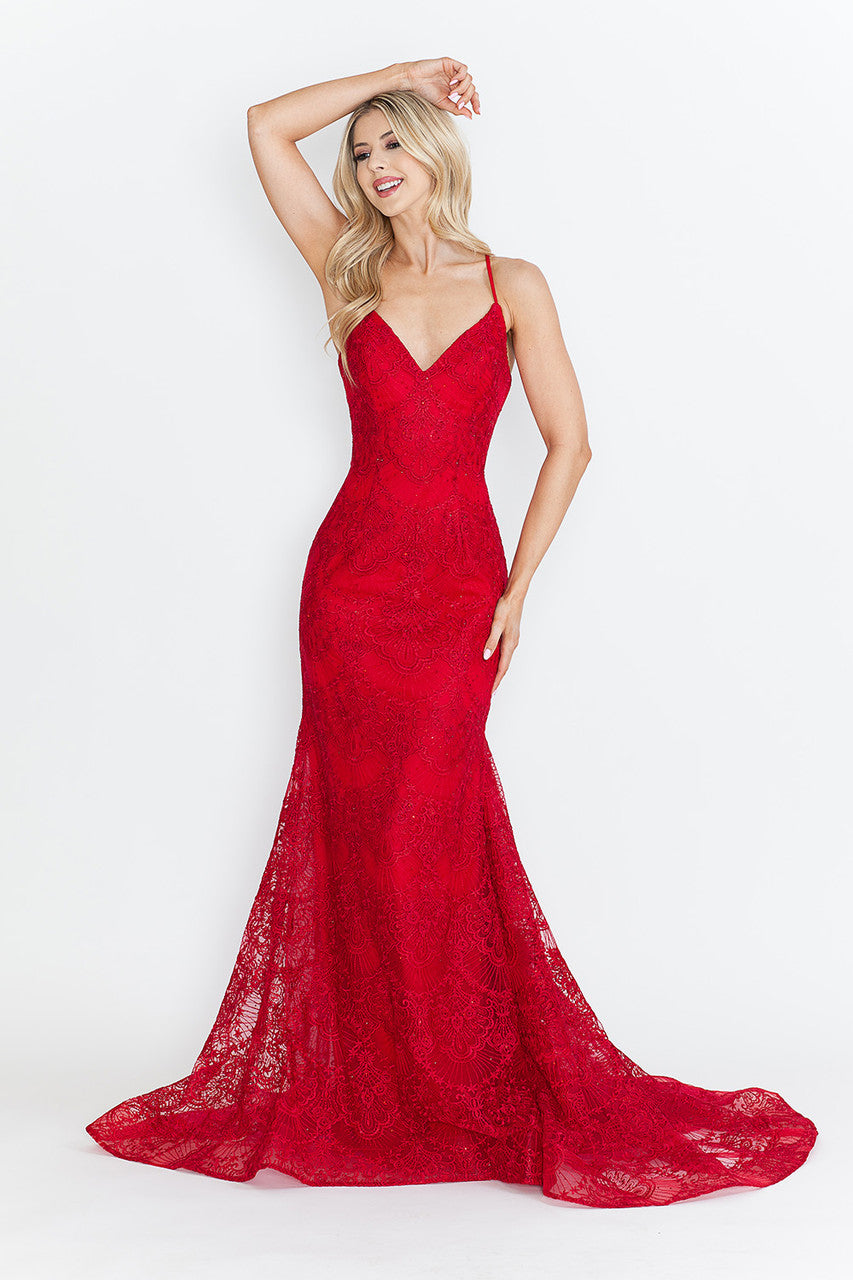Lenovia 8338 Embroidered Lace Formal Prom Gown