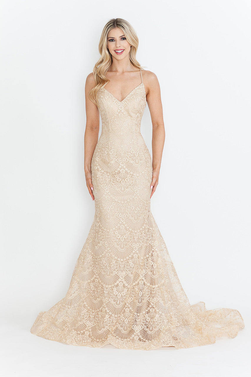 Lenovia 8338 Embroidered Lace Formal Prom Gown