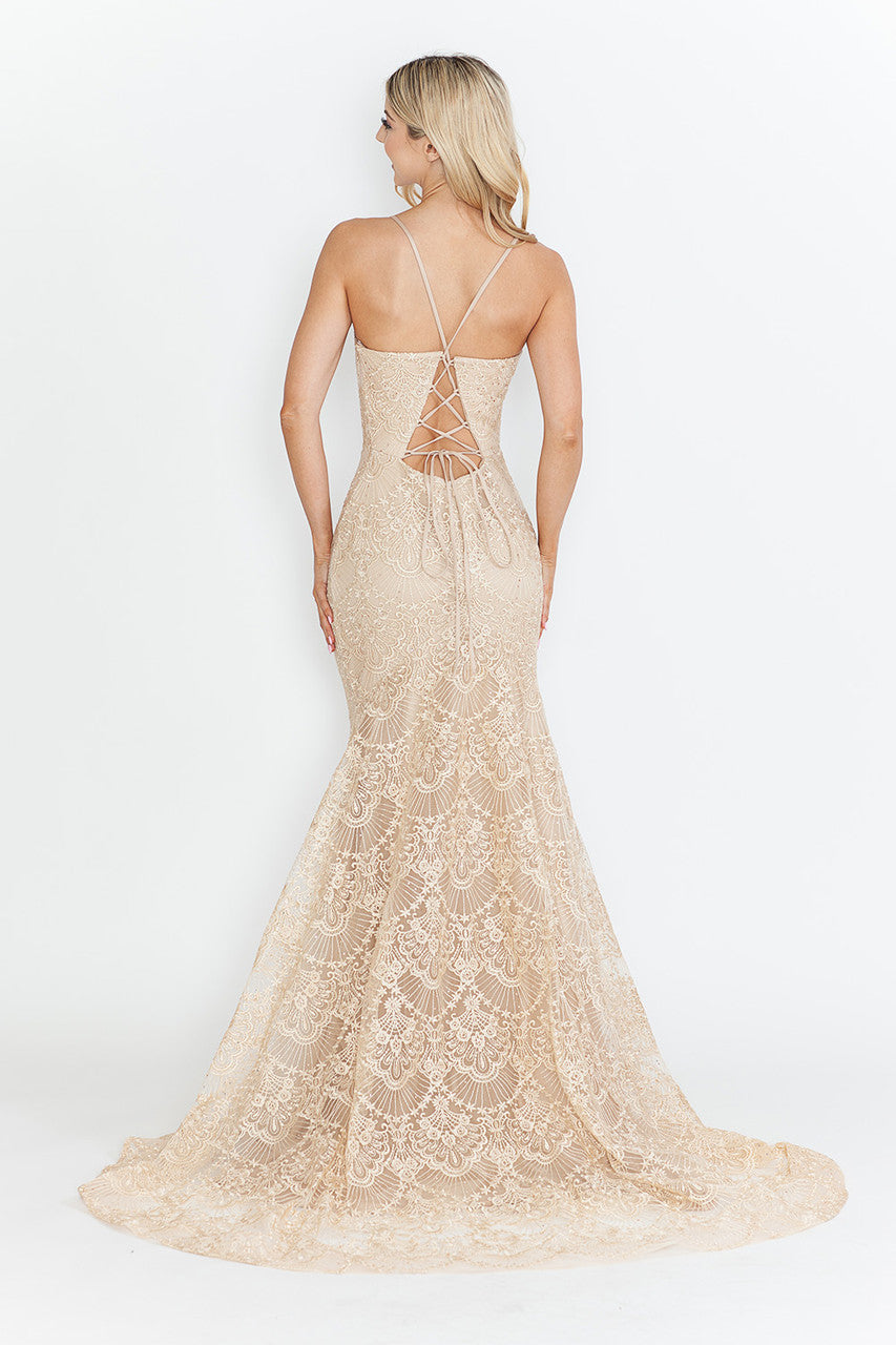 Lenovia 8338 Embroidered Lace Formal Prom Gown