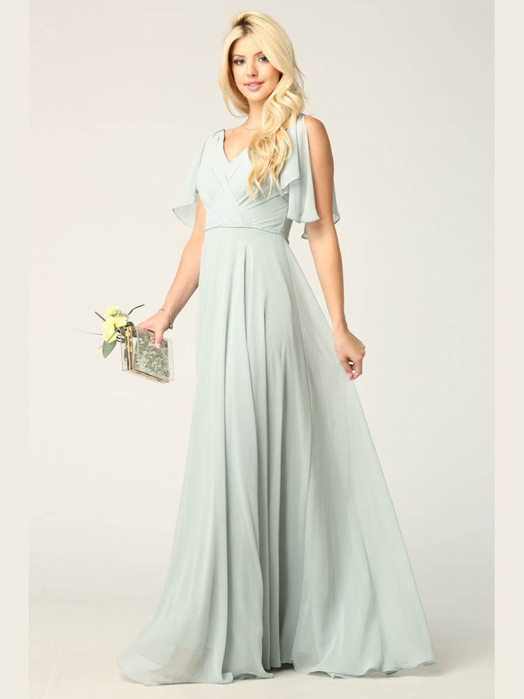 Eva USA 3345 Chiffon Bridesmaids Dress with Flutter Sleeves