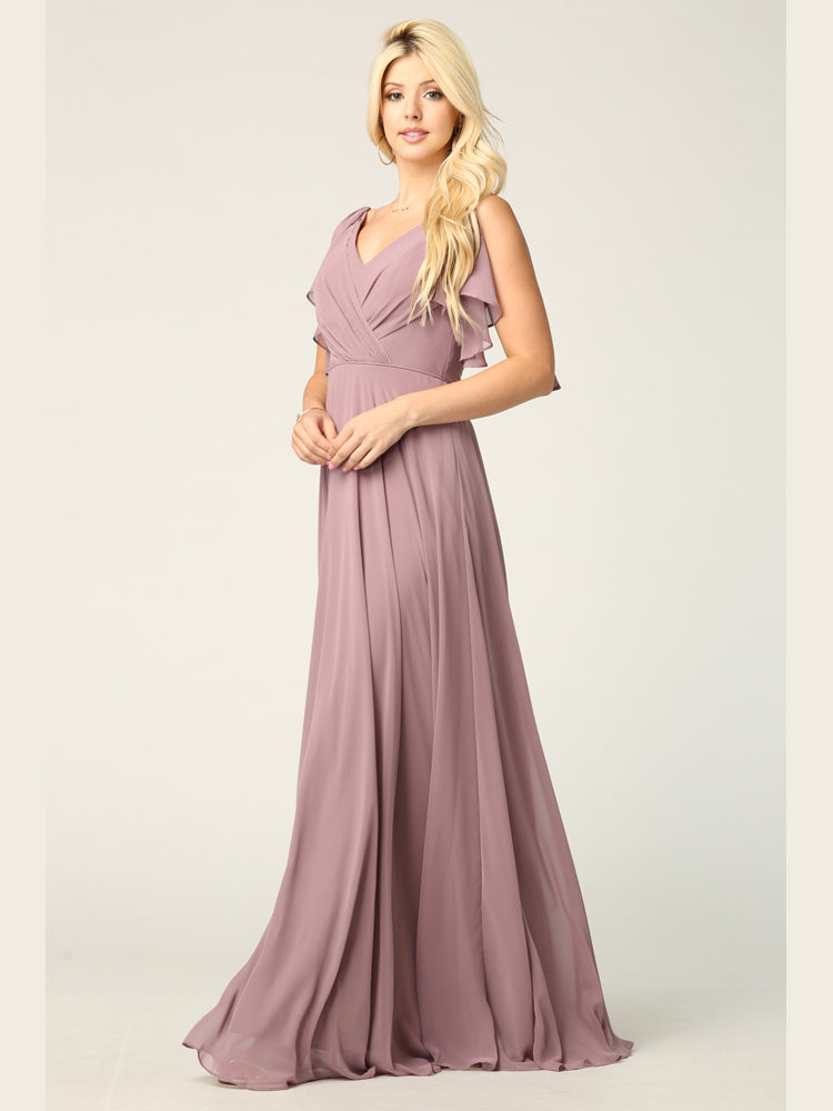 Eva USA 3345 Chiffon Bridesmaids Dress with Flutter Sleeves