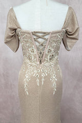 Chicas J066 Shimmer & Lace Off The Shoulder Prom Or Evening Gown