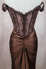 Chicas J094 Fitted Satin & Lace Prom Gown With Lace Up Back