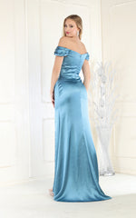 May Queen MQ1997 Satin Off-The-Shoulder Formal Gown