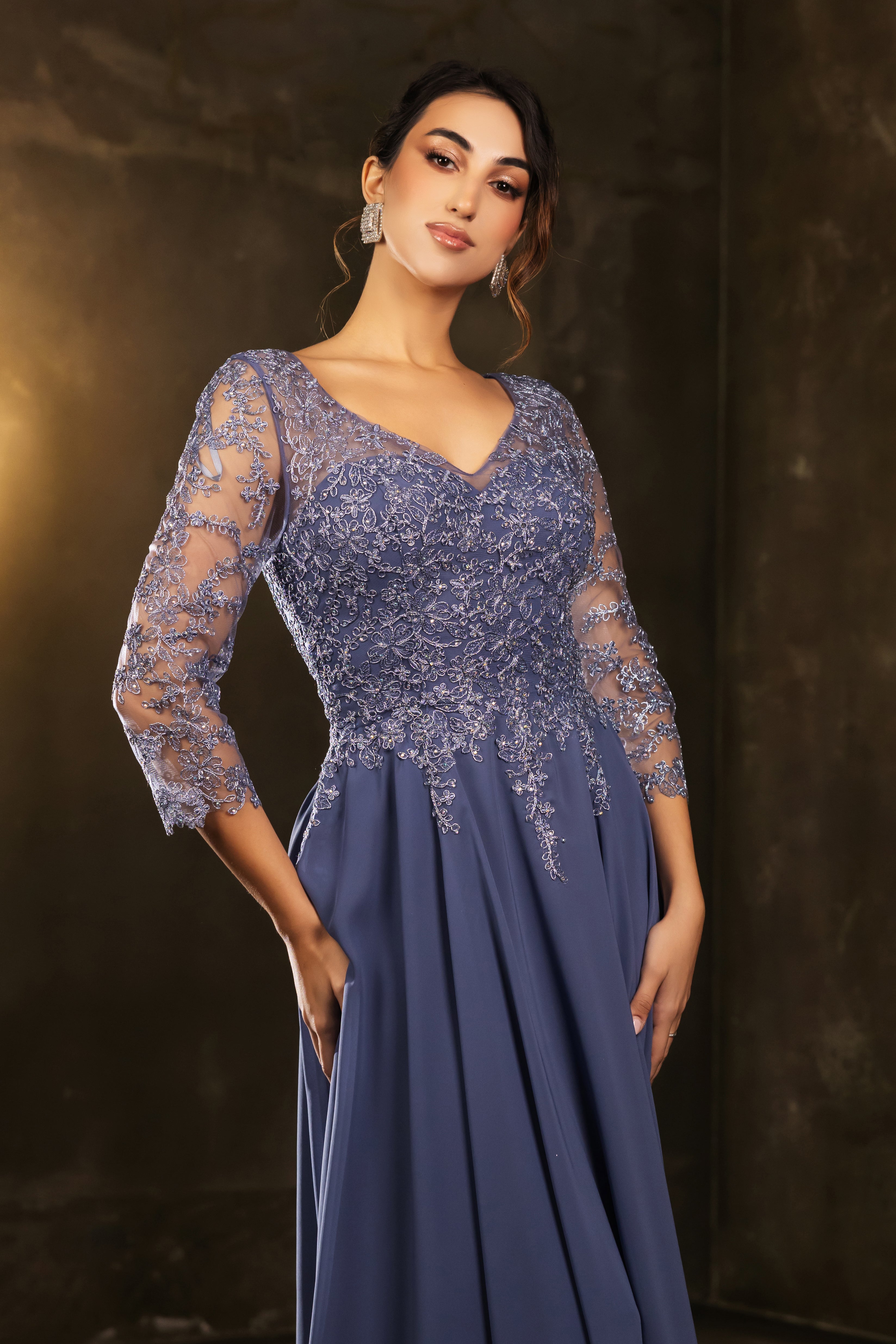 Mayqueen MQ-2108 Tea Length Mother Of The Bride Dress In Chiffon And Lace