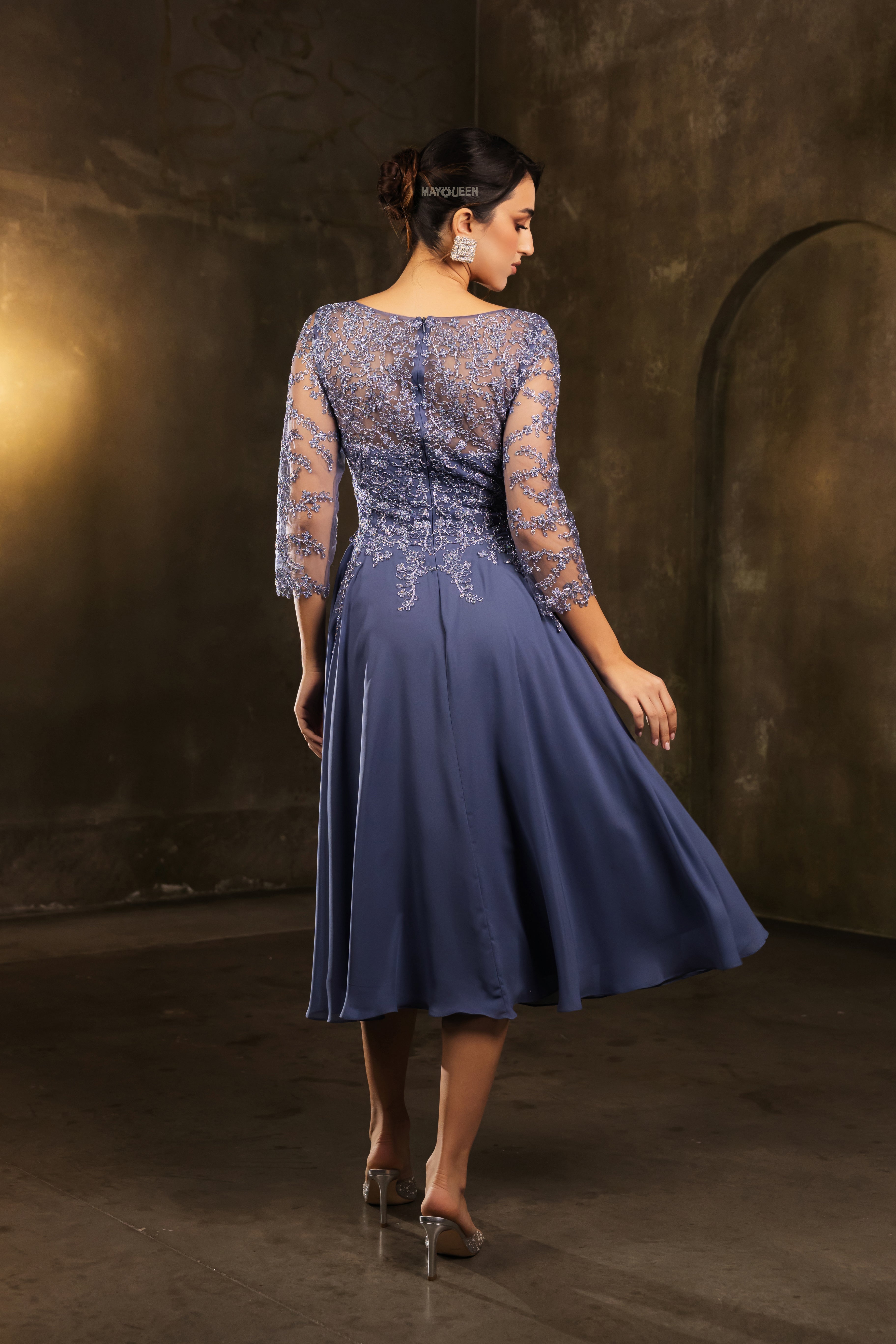 Mayqueen MQ-2108 Tea Length Mother Of The Bride Dress In Chiffon And Lace