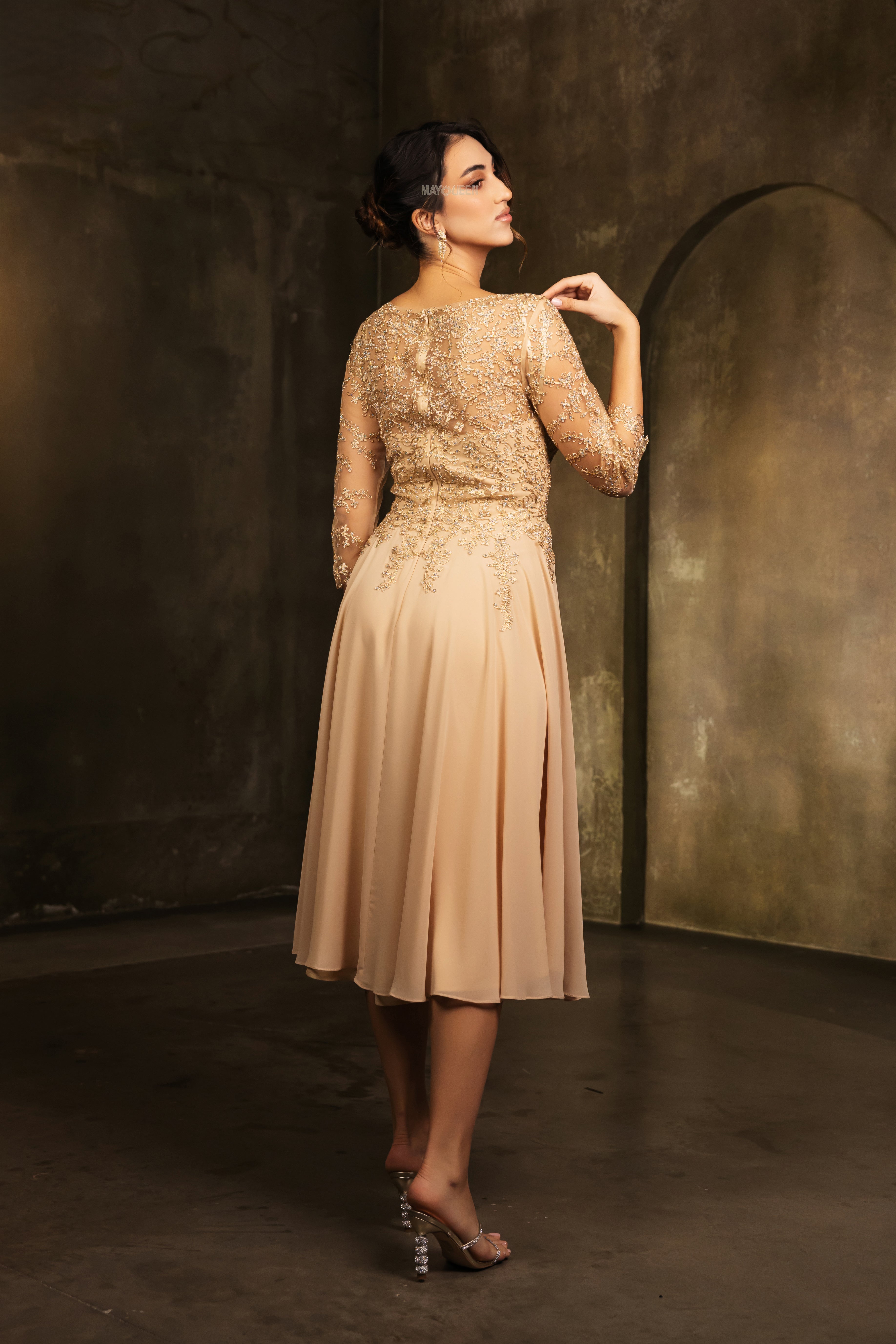 Mayqueen MQ-2108 Tea Length Mother Of The Bride Dress In Chiffon And Lace