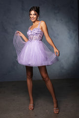 May Queen MQ2149 Short Sparkle Tulle and Lace Prom Dress