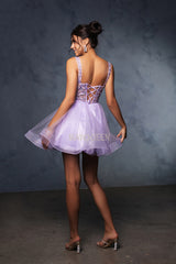 May Queen MQ2149 Short Sparkle Tulle and Lace Prom Dress