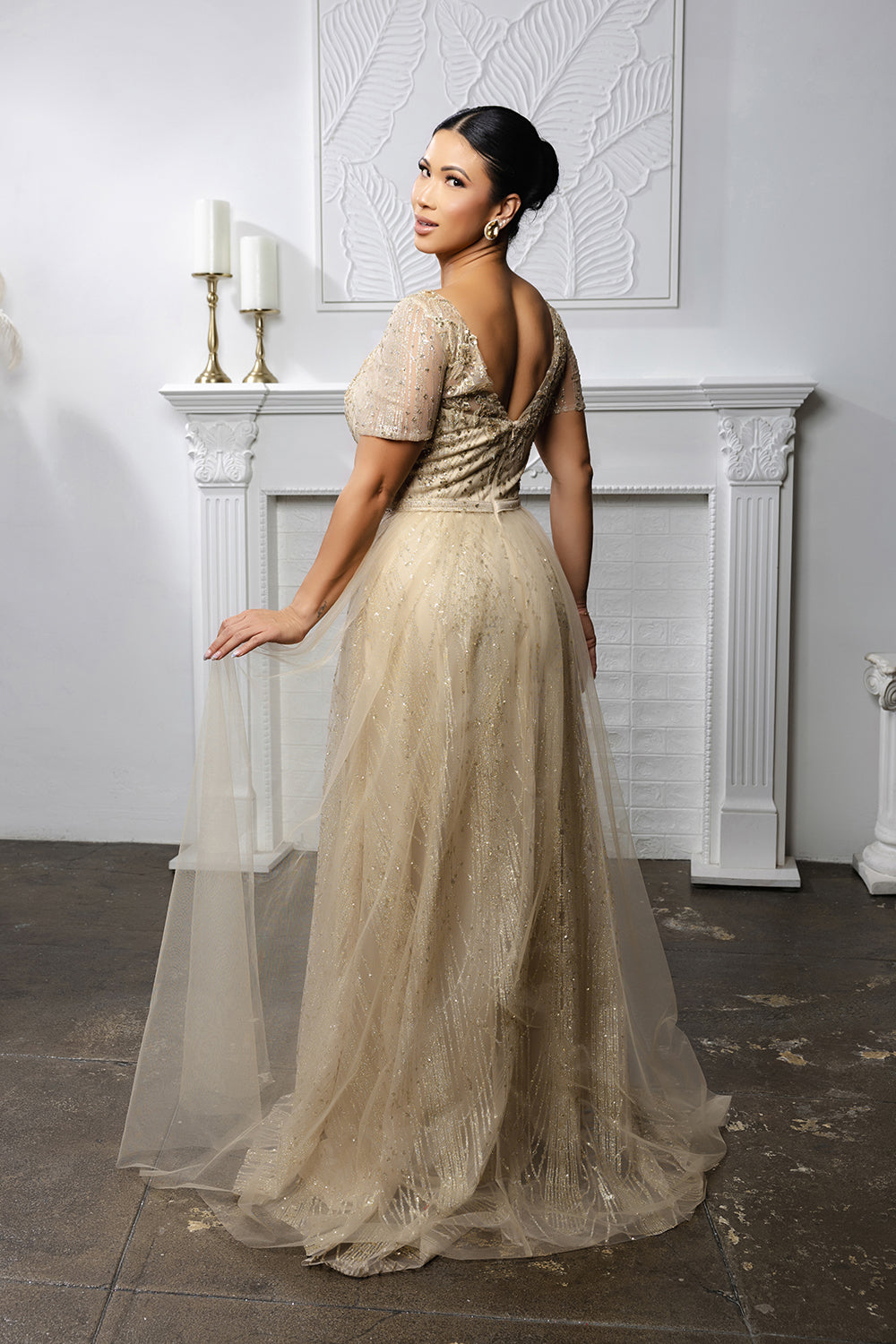 MayQueen MQ-2185 Sequined and Beaded Mesh Mothers Formal Gown