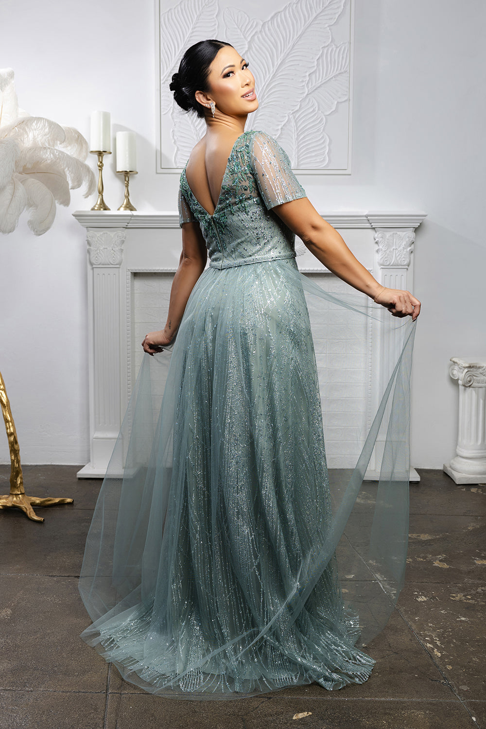MayQueen MQ-2185 Sequined and Beaded Mesh Mothers Formal Gown