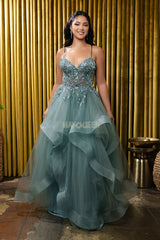 MayQueen MQ2203 Layered Sparkle Tulle Prom Gown