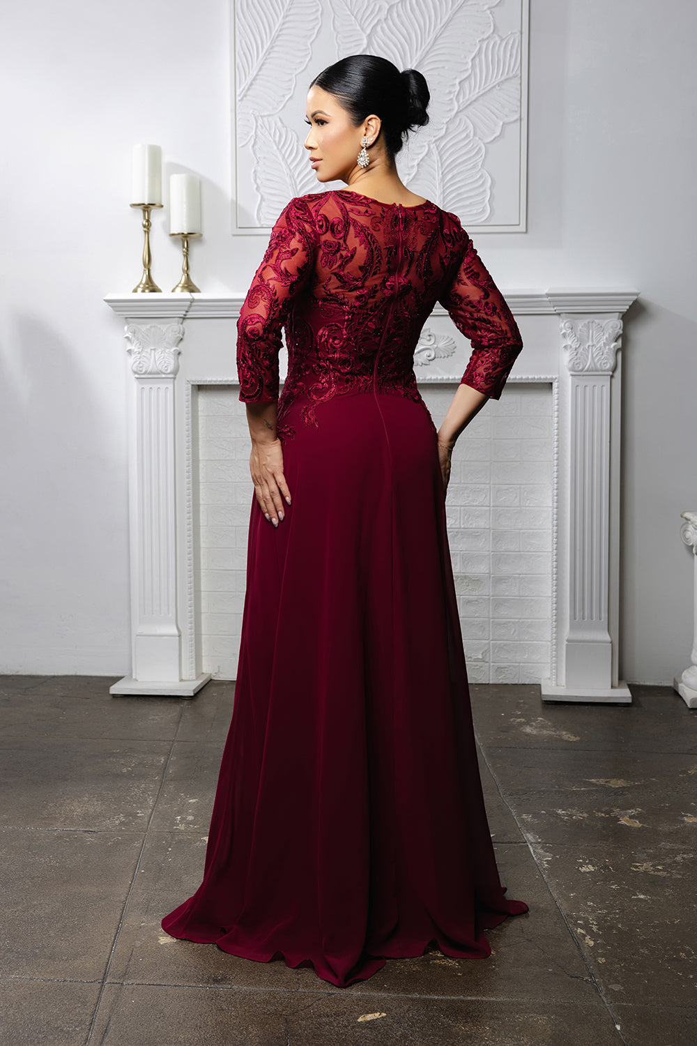MayQueen MQ-2210 Floor Length Lace and Chiffon MOB or MOG Gown