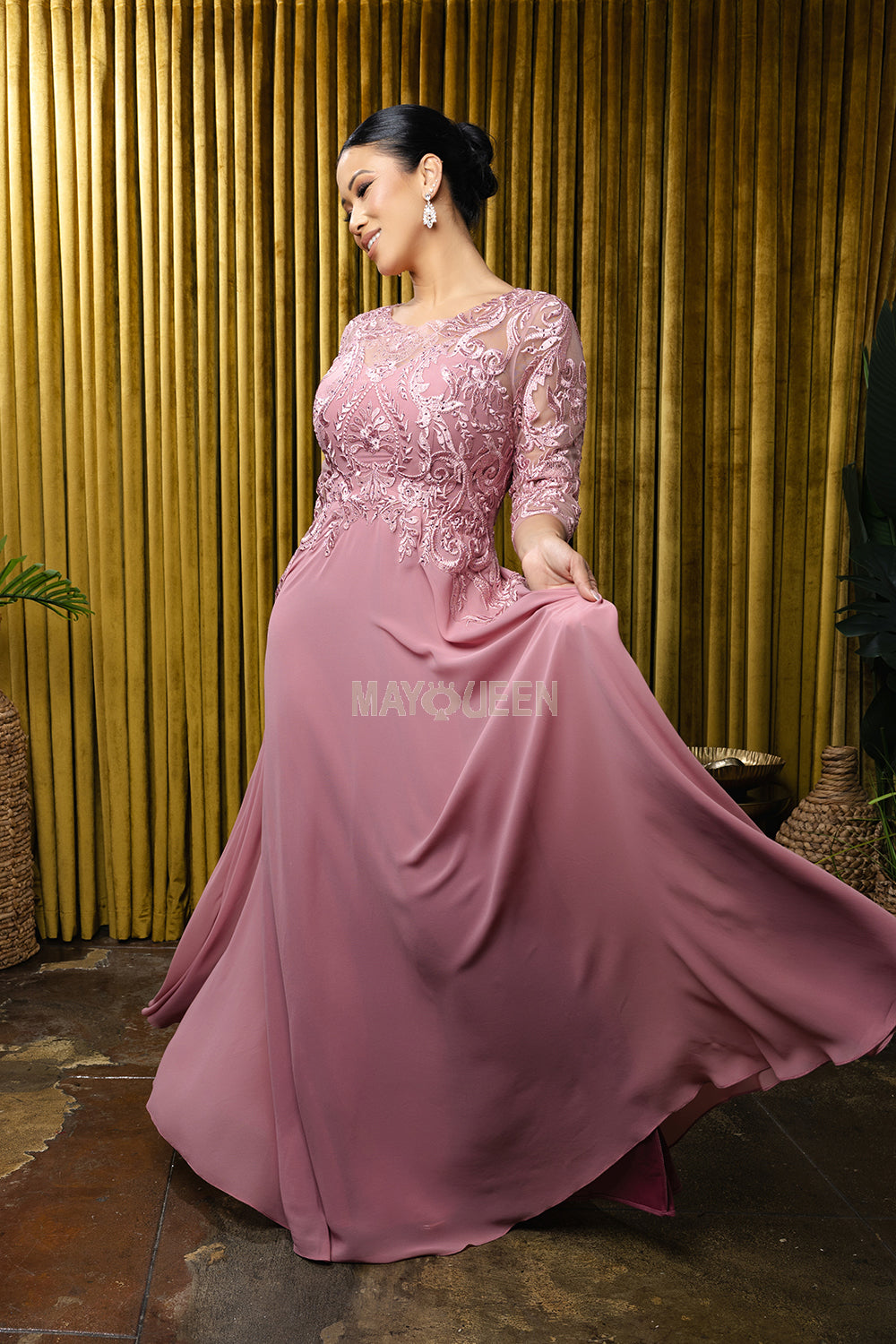 MayQueen MQ-2210 Floor Length Lace and Chiffon MOB or MOG Gown