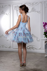 MayQueen 2216 Short Floral Print Hoco Prom Dress