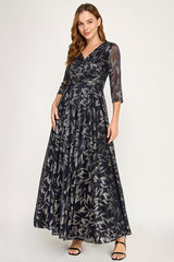 Perrty by Lenovia 3125 Long Floral Foil Bridesmaid or Mother's Gown