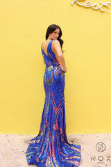 Nox Anabel R-1402 Sequined Pattern Mermaid Prom Gown