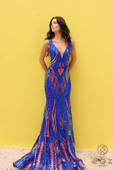 Nox Anabel R-1402 Sequined Pattern Mermaid Prom Gown