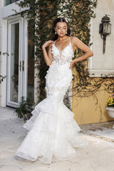 May Queen MQ8148 Layered Mermaid Prom Gown With Lace-up Back