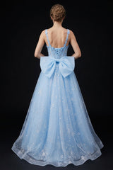 Chicas C379 Embroidered Tulle Prom Ball Gown With Bow Accent
