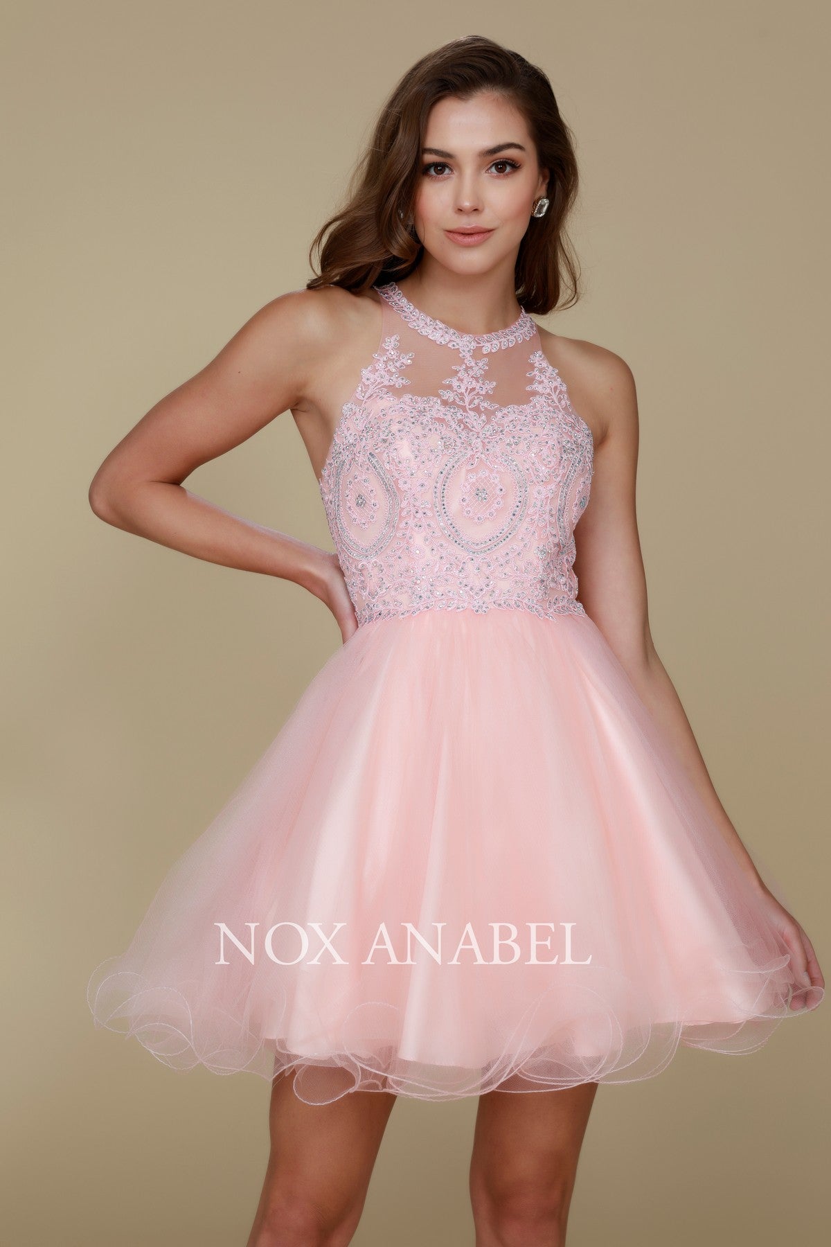 Nox Anabel B 652 Short Halter Style Tulle Party or Prom Dress