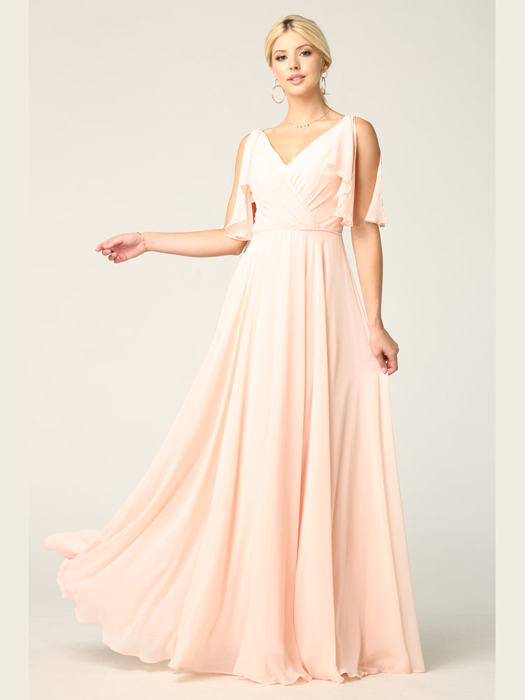 Eva USA 3345 Chiffon Bridesmaids Dress with Flutter Sleeves