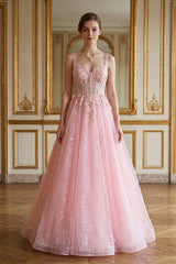 Chicas C379 Embroidered Tulle Prom Ball Gown With Bow Accent