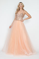 Lenovia 8236 Sparkle Tulle Prom Gown with Gold Sequins and Embroidery