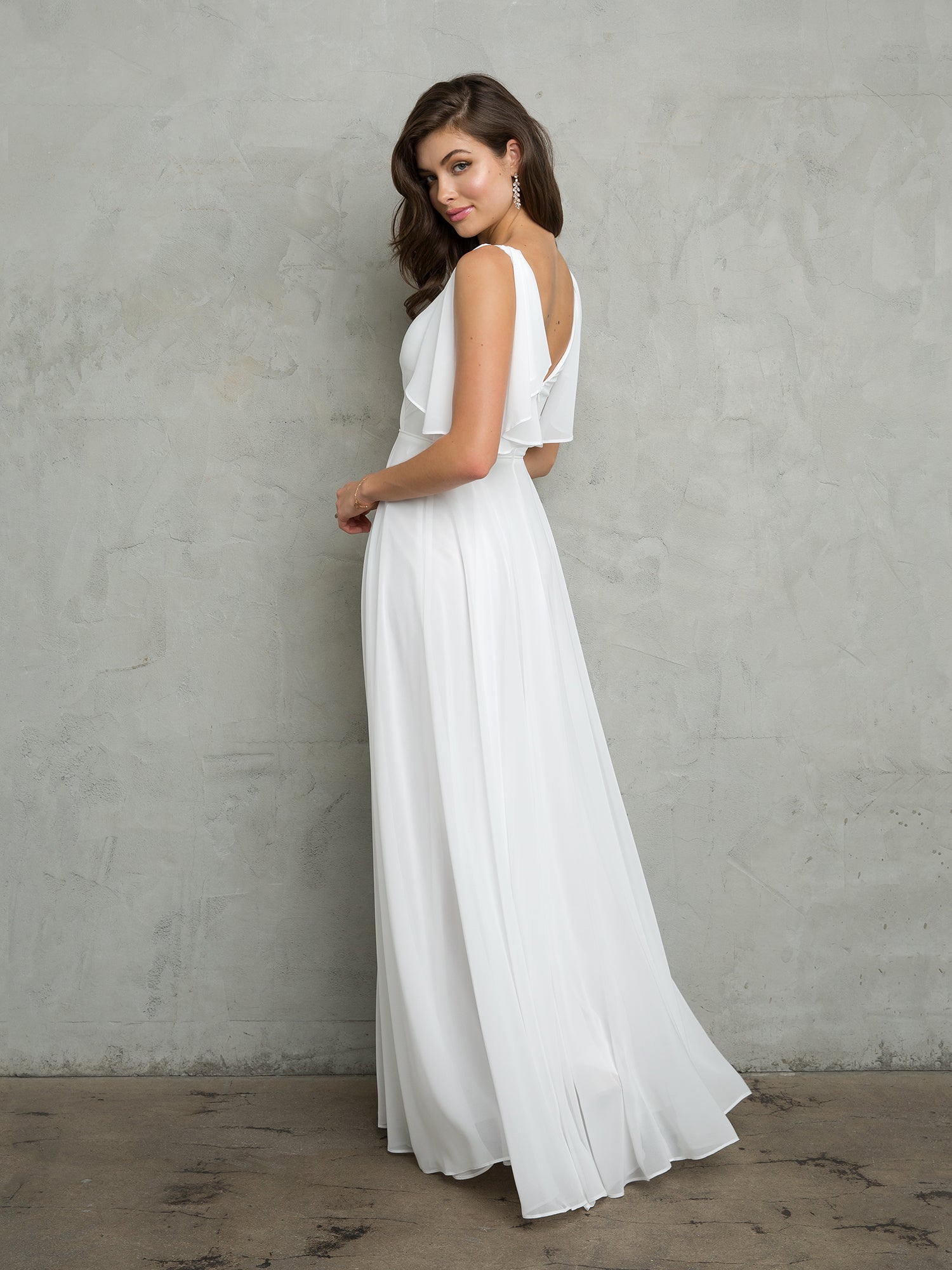 Eva USA 3345 Chiffon Bridesmaids Dress with Flutter Sleeves