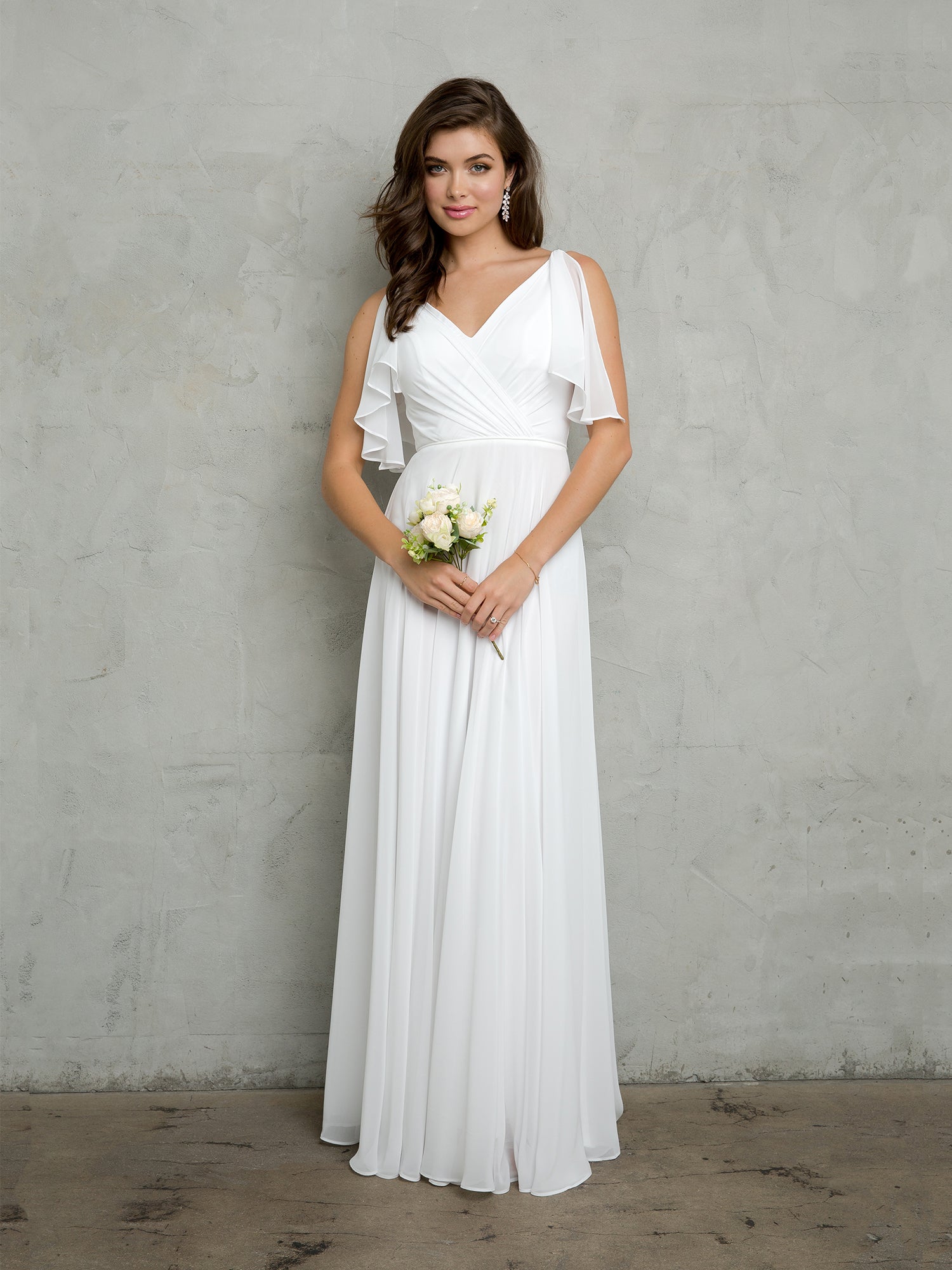 Eva USA 3345 Chiffon Bridesmaids Dress with Flutter Sleeves