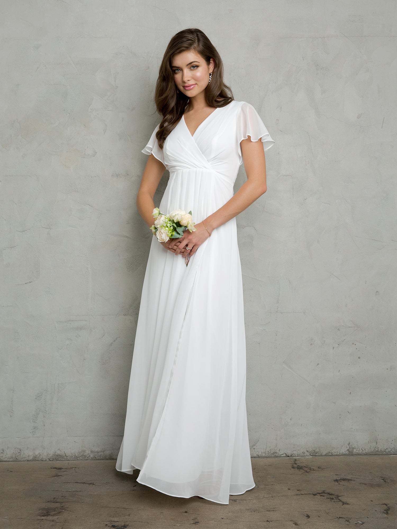 Eva USA 3413 Long Chiffon Bridesmaids Dress with Flutter Sleeves