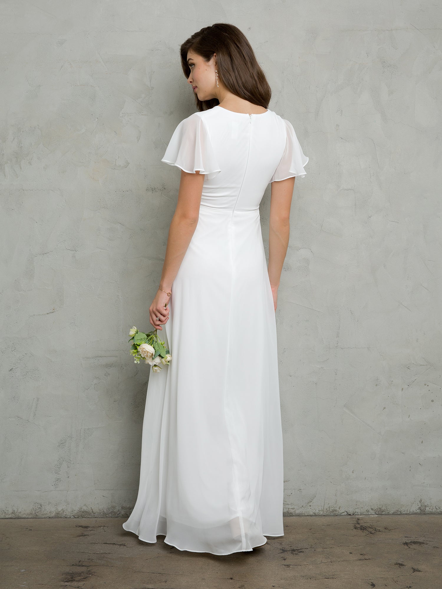 Eva USA 3413 Long Chiffon Bridesmaids Dress with Flutter Sleeves