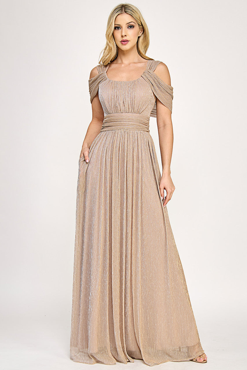 Lenovia 5327 Bridesmaid Dress in Foil Fabric with Cold Shoulder Styling
