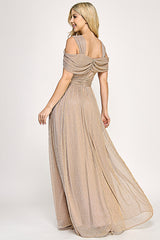 Lenovia 5327 Bridesmaid Dress in Foil Fabric with Cold Shoulder Styling