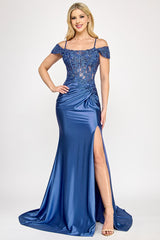 Lenovia 8348 Stretch Sateen Prom or Formal Gown with Embroidered Mesh Bodice